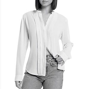 NWT Express Conscious Edit SemiSheer Classic Button Front Pleated Blouse White S